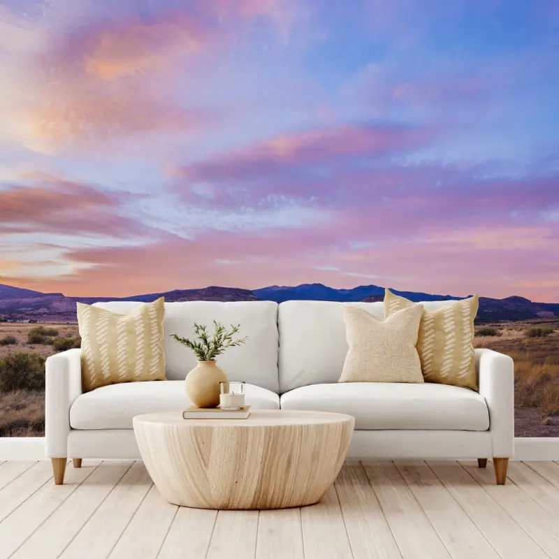 Wall mural pastel sunset over desert mountains