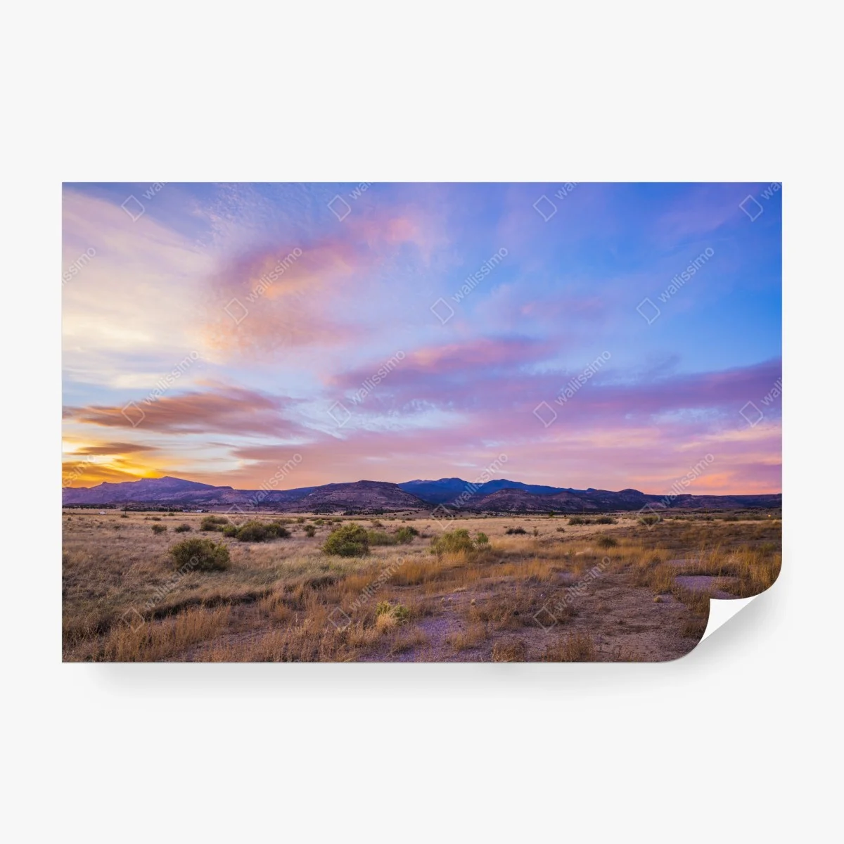 Wall mural pastel sunset over desert mountains • Wallissimo® Wall mural pastel sunset over desert mountains • Wallissimo®