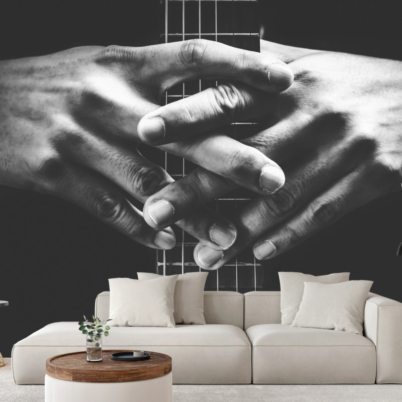 Wall mural intertwined hands on guitar strings