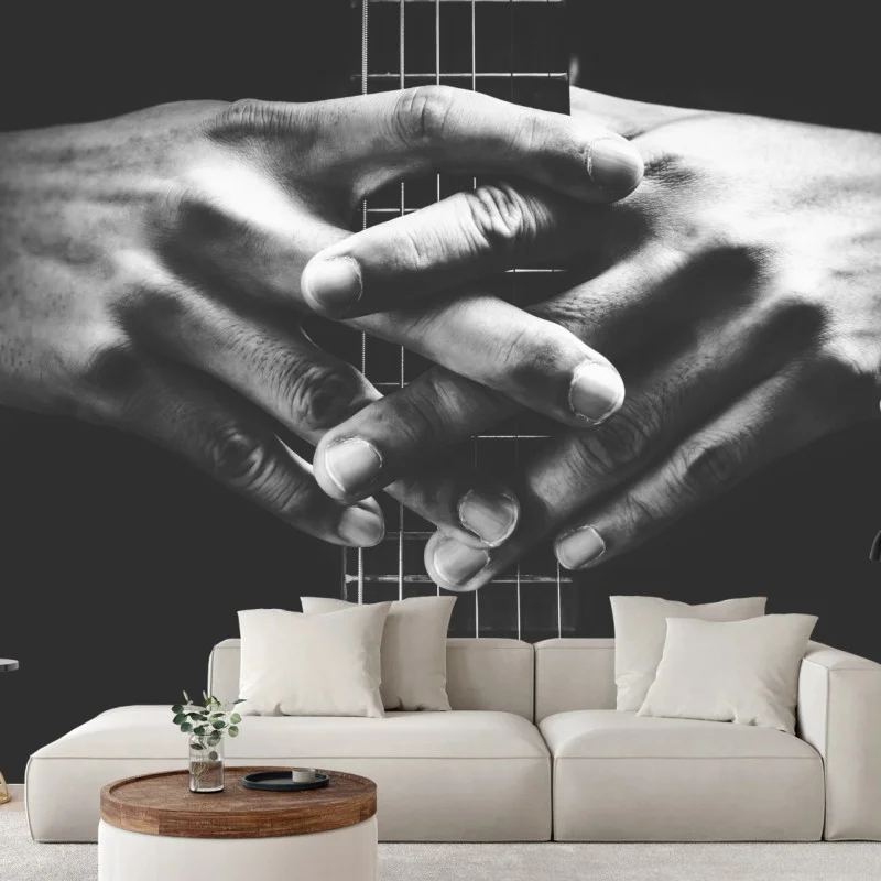 Wall mural intertwined hands on guitar strings