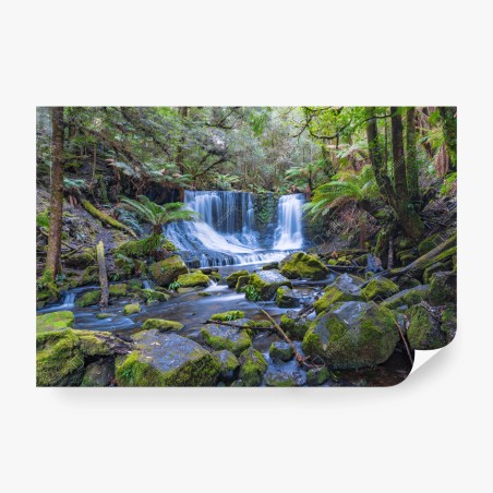 Wall mural serene forest waterfall retreat • Wallissimo®