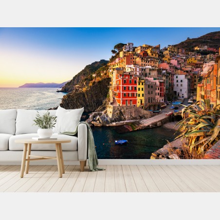 Wall mural sunset over Riomaggiore, Cinque Terre • Wallissimo®