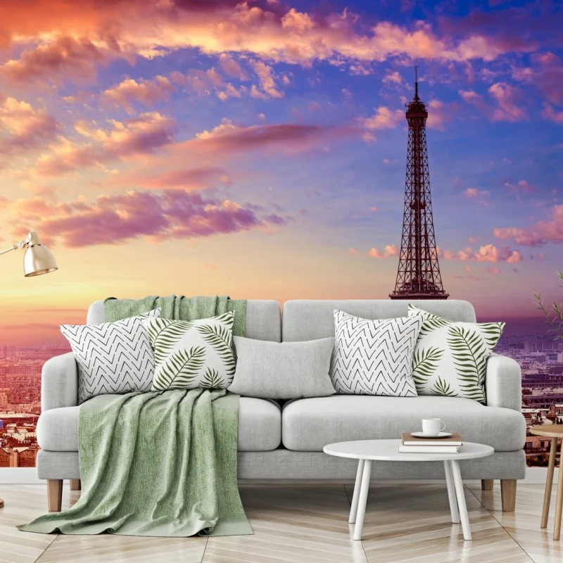 Wall mural sunset over the Eiffel Tower skyline
