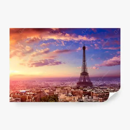 Wall mural sunset over the Eiffel Tower skyline • Wallissimo®