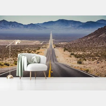 Wall mural endless desert highway to the mountains • Wallissimo®
