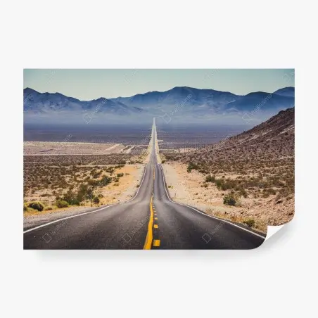 Wall mural endless desert highway to the mountains • Wallissimo®