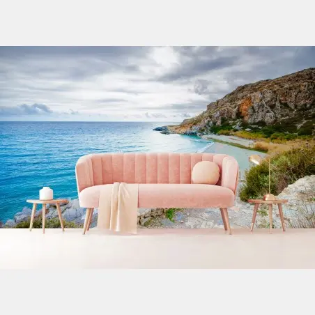 Wall mural serene turquoise cove coastal pathway • Wallissimo®