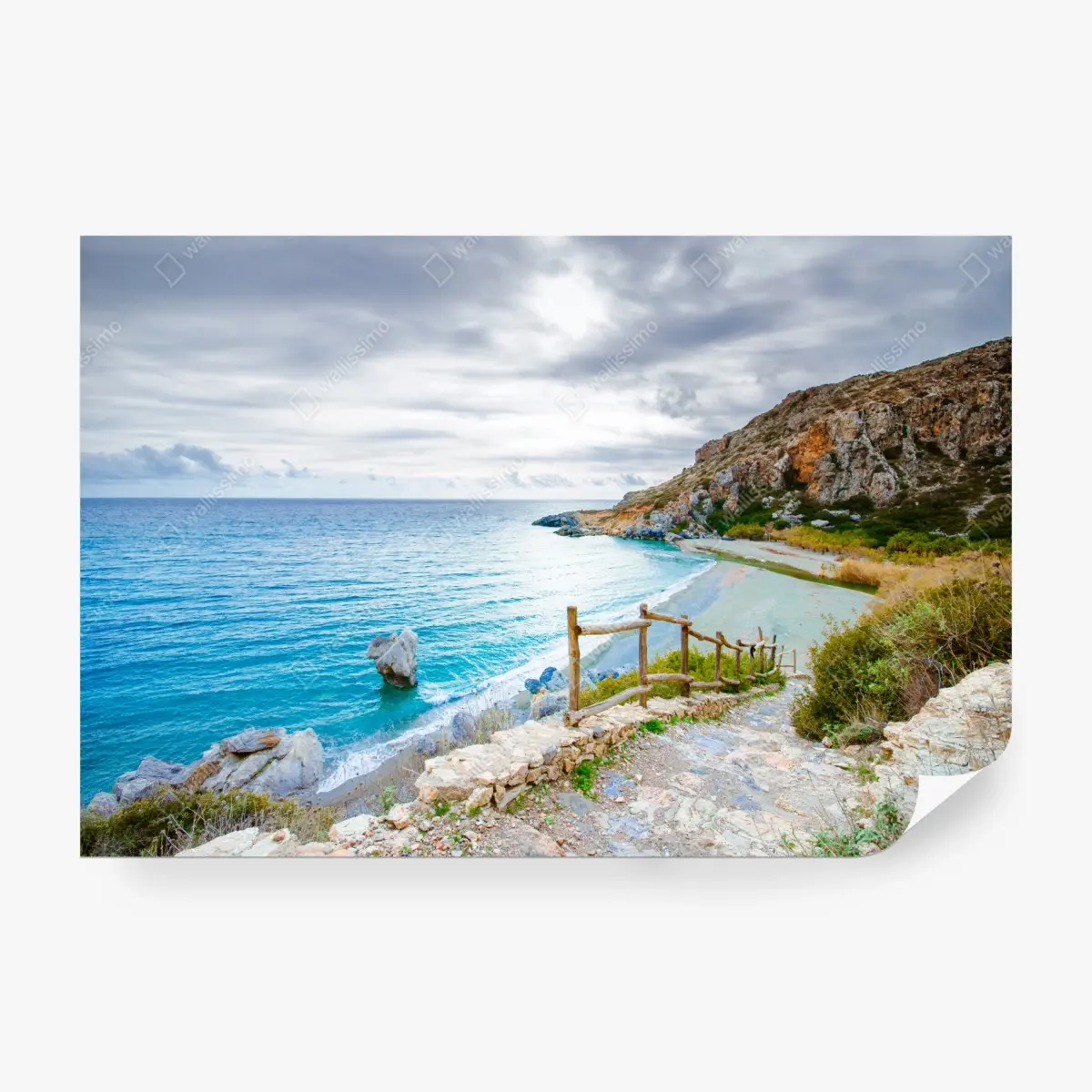 Wall mural serene turquoise cove coastal pathway • Wallissimo®