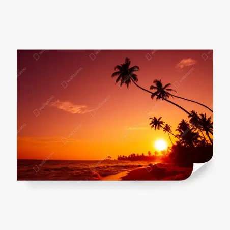 Wall mural tropical sunset beach silhouette • Wallissimo®