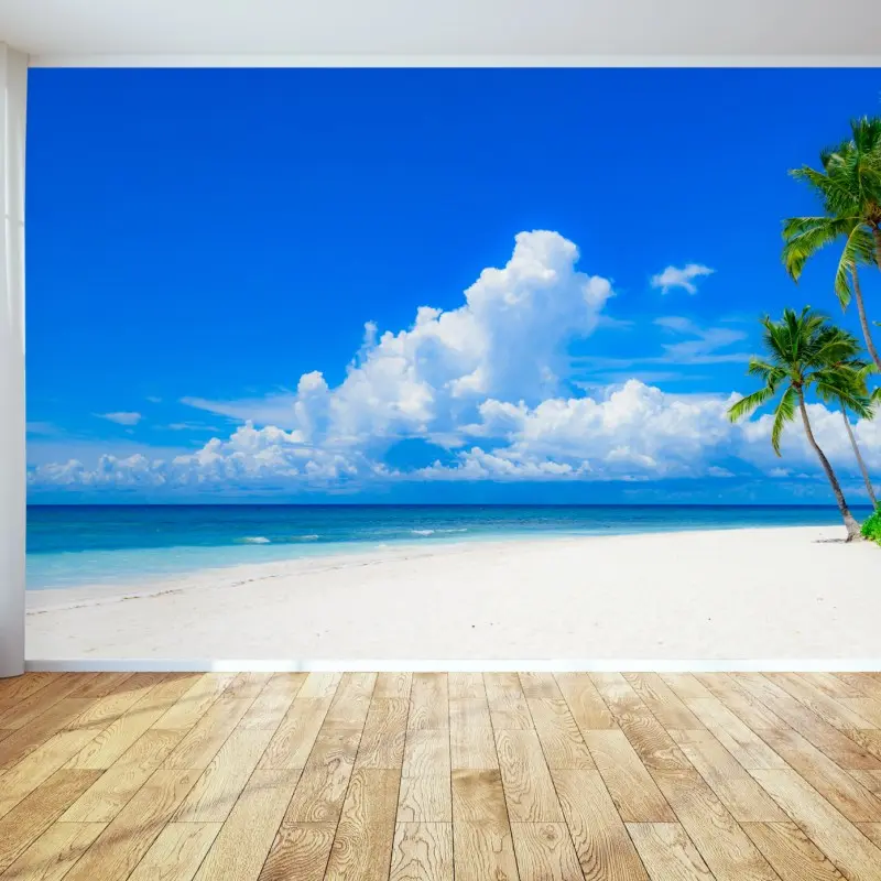 Wall mural tropical palm beach under blue sky