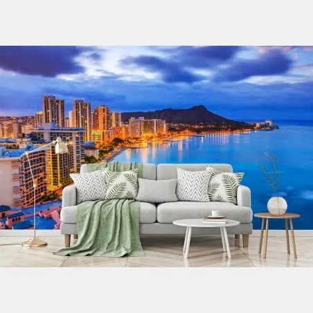 Wall mural Honolulu skyline at dusk • Wallissimo®