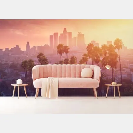 Wall mural Los Angeles golden sunset skyline • Wallissimo®