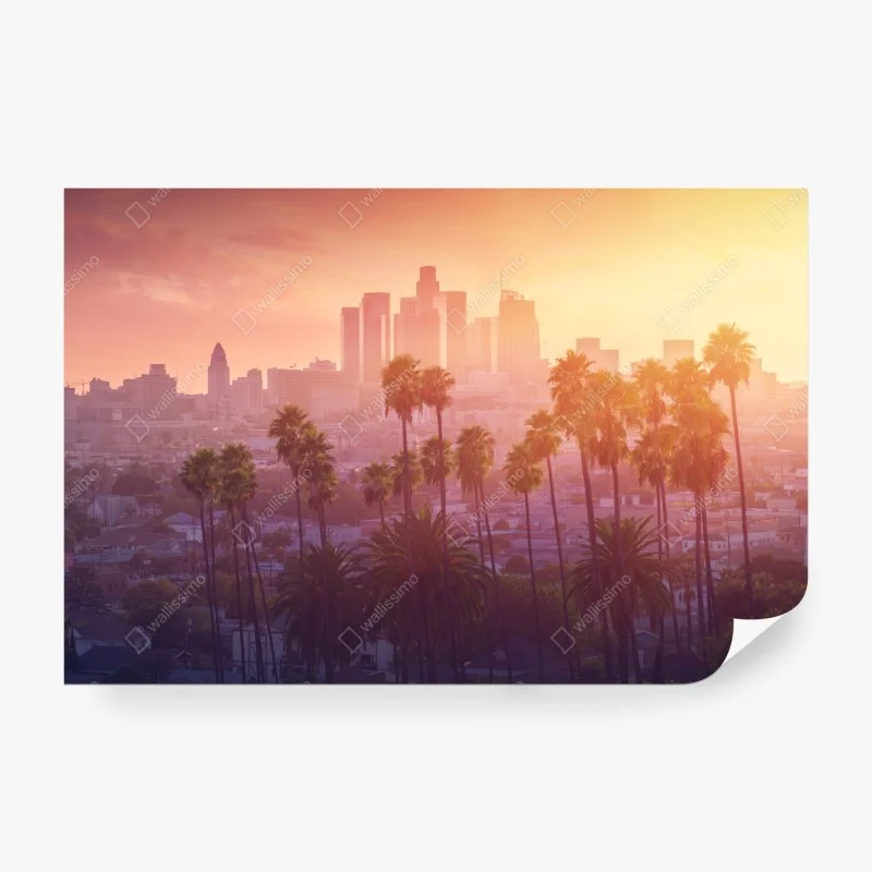 Wall mural Los Angeles golden sunset skyline