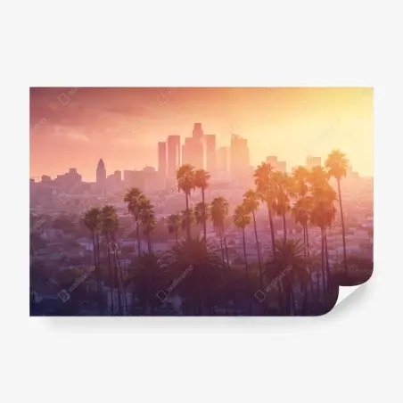 Wall mural Los Angeles golden sunset skyline • Wallissimo®