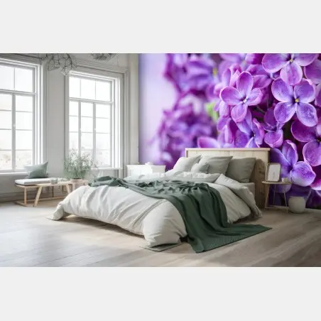 Wall mural purple lilac blossoms close-up • Wallissimo®