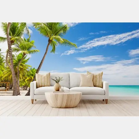 Wall mural palm-fringed beach in Punta Cana • Wallissimo®