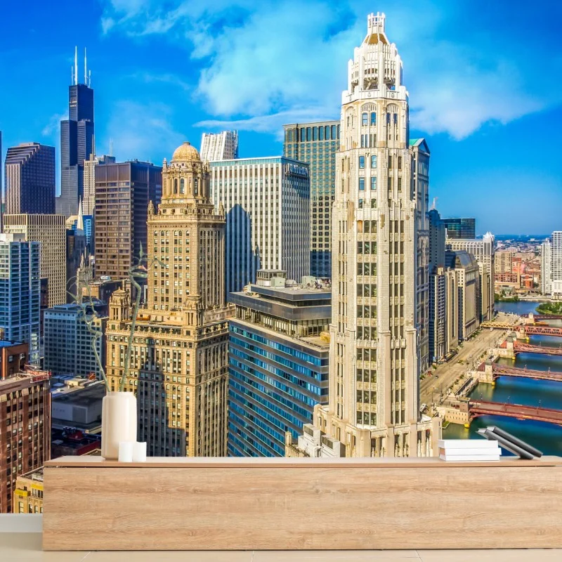 Wall mural Chicago skyline over the river