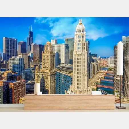 Wall mural Chicago skyline over the river • Wallissimo®