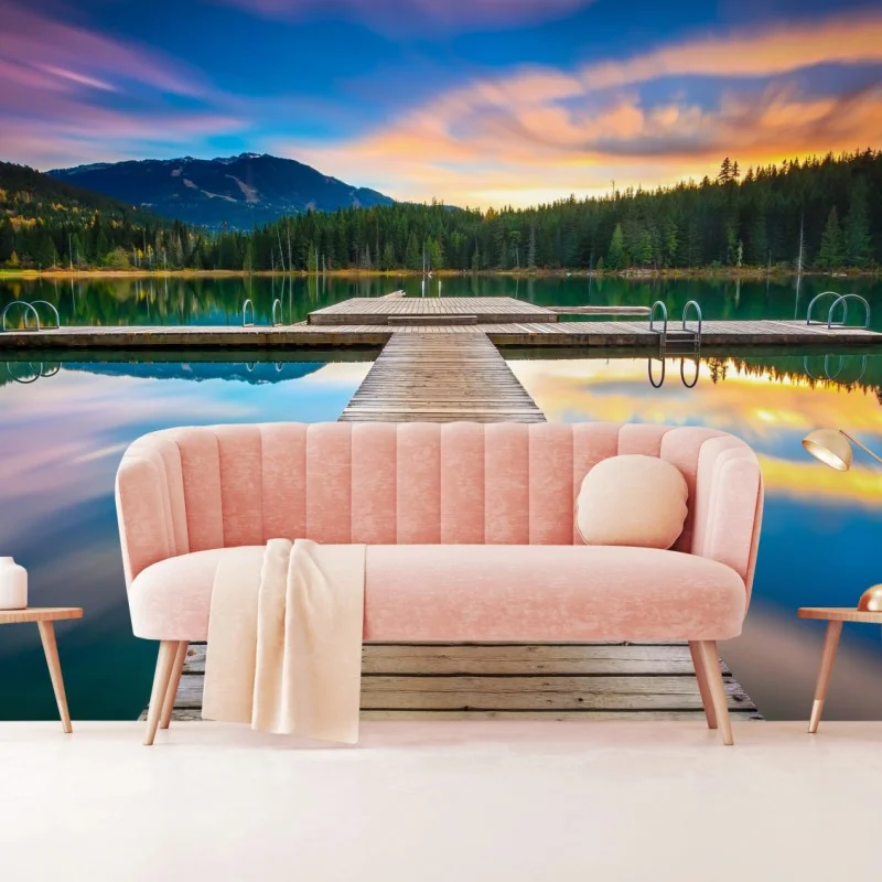 Wall mural serene mountain lake at sunset