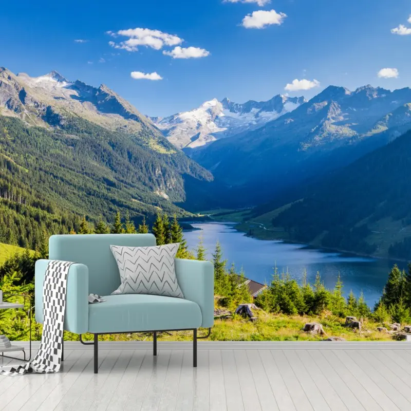Wall mural serene alpine lake valley ⁕ Wallissimo®