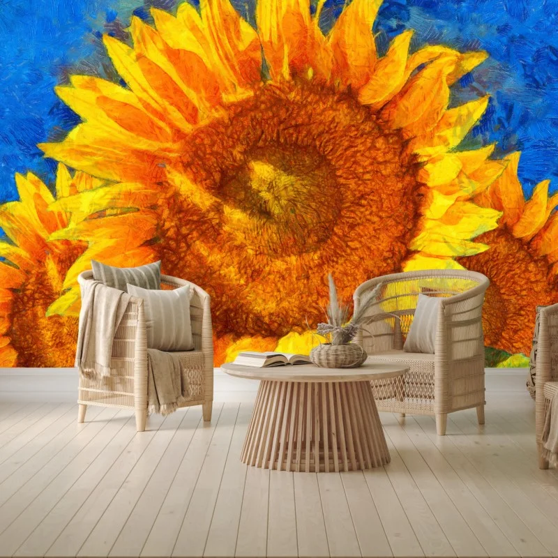 Wall mural vibrant sunflower trio in Van Gogh style