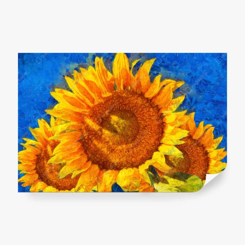 Wall mural vibrant sunflower trio in Van Gogh style