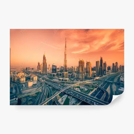 Wall mural Dubai skyline at sunset • Wallissimo®