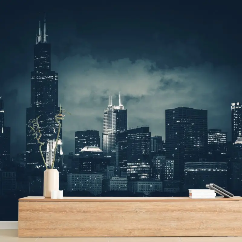 Wall mural Chicago city skyline in deep blue