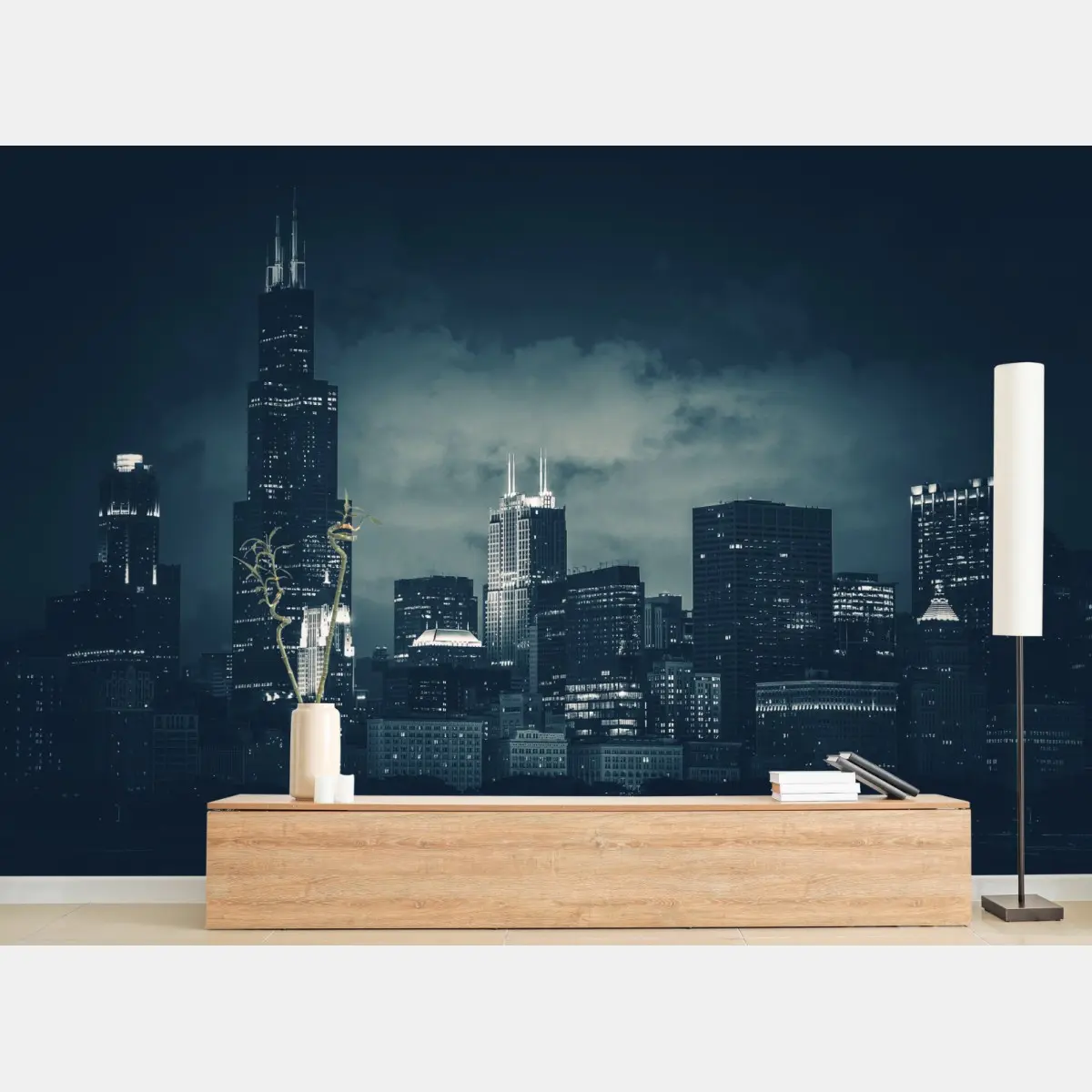 Wall mural Chicago city skyline in deep blue • Wallissimo®