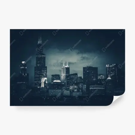 Wall mural Chicago city skyline in deep blue • Wallissimo®
