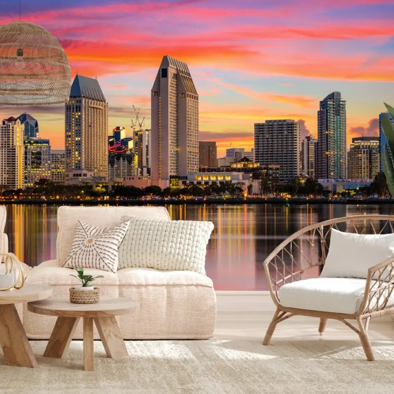 Wall mural San Diego skyline at sunset