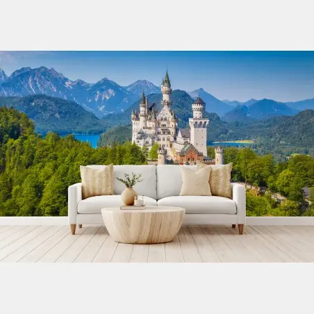 Wall mural Neuschwanstein castle in alpine landscape • Wallissimo®