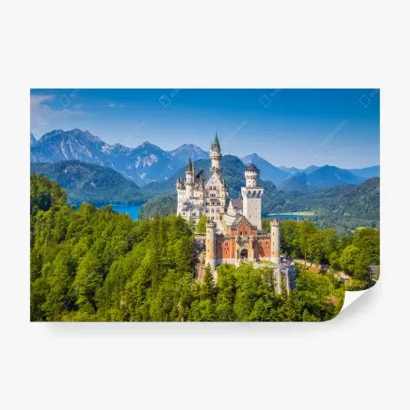 Wall mural Neuschwanstein castle in alpine landscape • Wallissimo®