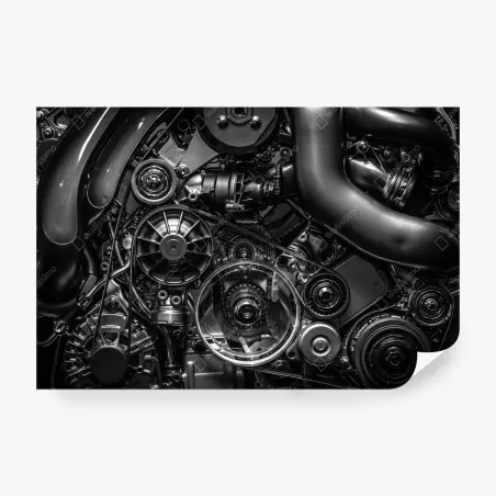Wall mural precision engine mechanics close-up • Wallissimo®