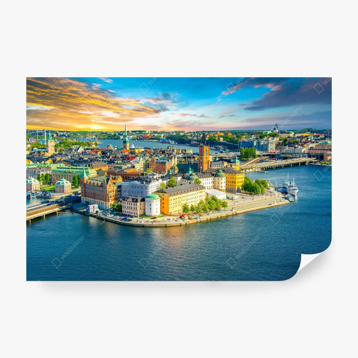 Wall mural vibrant Stockholm cityscape at sunset • Wallissimo®
