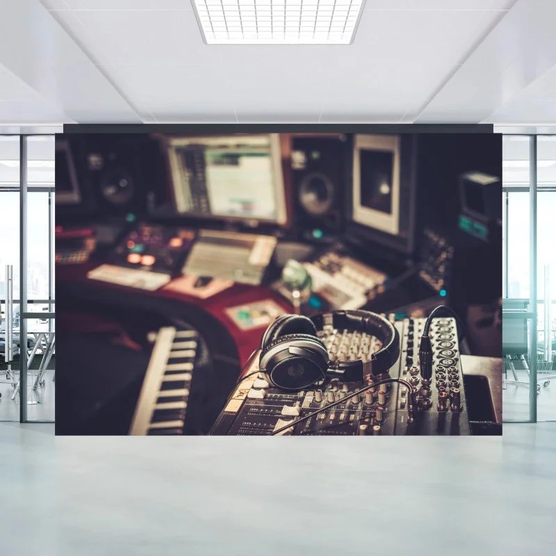 Wall mural vintage recording studio control desk