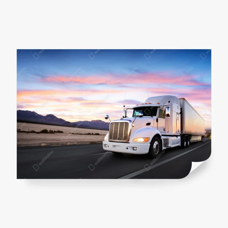 Wall mural sunset highway truck in motion