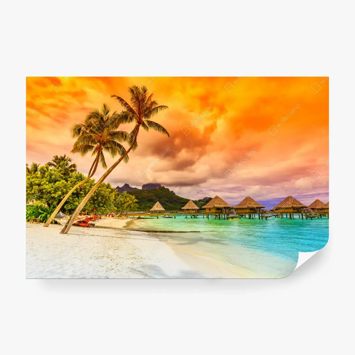 Wall mural sunset at Bora Bora overwater bungalows • Wallissimo®
