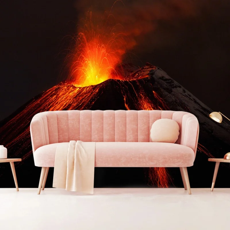 Wall mural molten volcano eruption at night