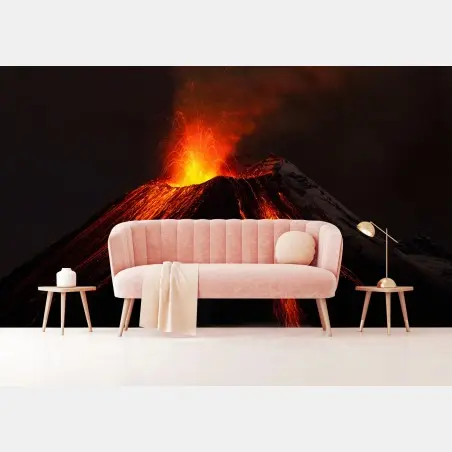 Wall mural molten volcano eruption at night • Wallissimo®