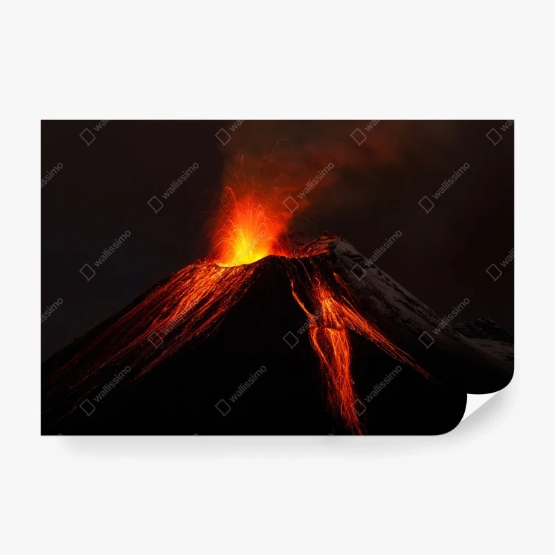 Wall mural molten volcano eruption at night