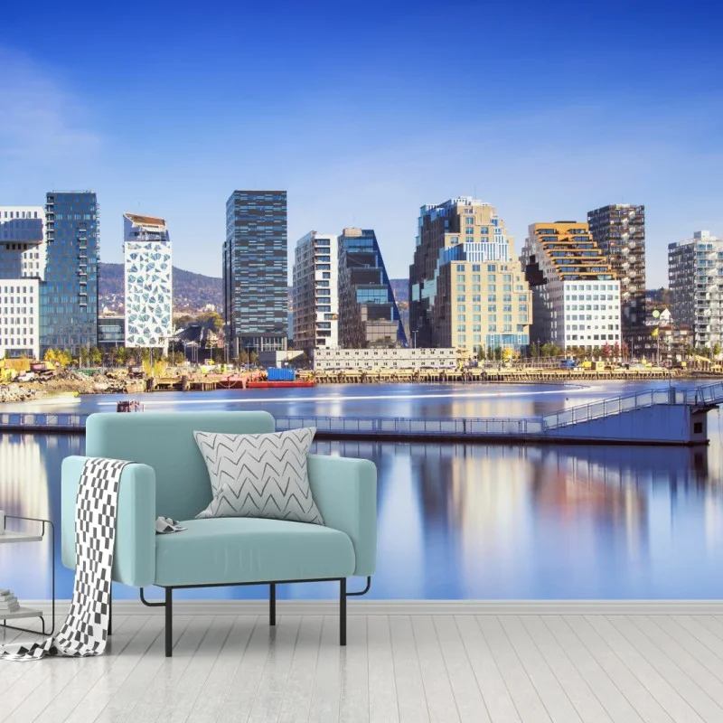 Wall mural modern waterfront skyline reflections