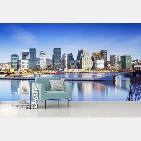 Wall mural modern waterfront skyline reflections • Wallissimo®