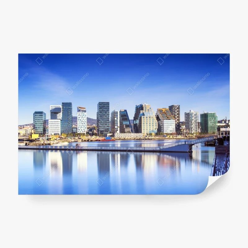 Wall mural modern waterfront skyline reflections