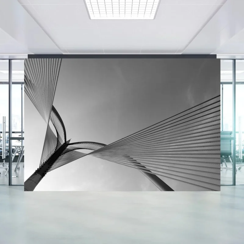 Wall mural monochrome cable bridge lines