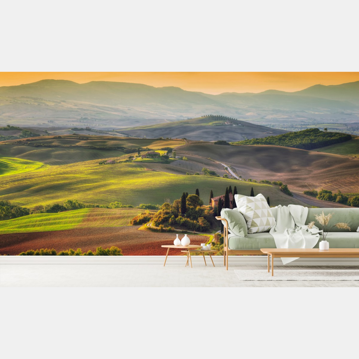 Wall mural Tuscany rolling hills at sunset • Wallissimo®