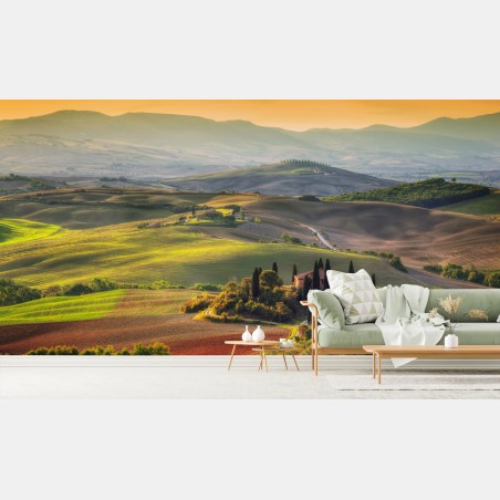 Wall mural Tuscany rolling hills at sunset • Wallissimo®