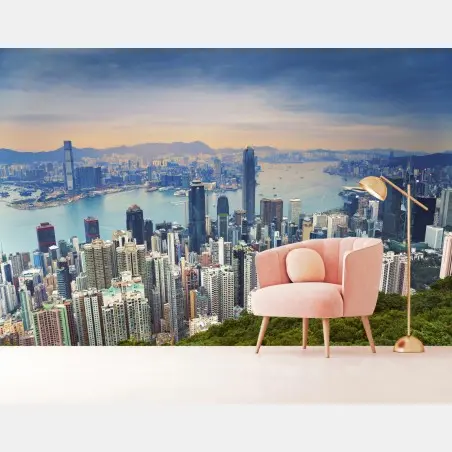 Wall mural Hong Kong skyline at dusk • Wallissimo®