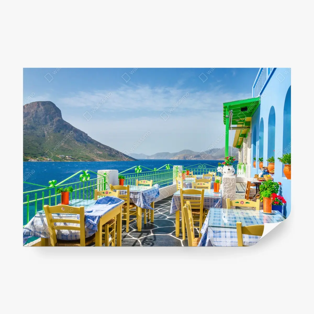 Wall mural sunny seaside terrace with coastal view ⁕ Wallissimo®