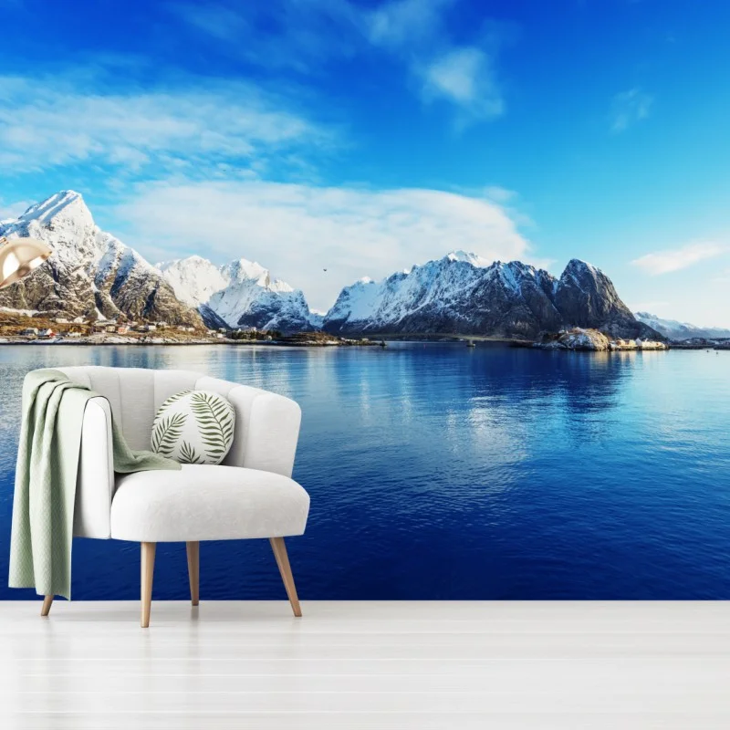 Wall mural tranquil winter fjord in Reine, Lofoten